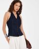 Pieces PIECES halterneck button front denim top in dark blue-Navy - 1