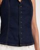 Pieces PIECES halterneck button front denim top in dark blue-Navy - 3