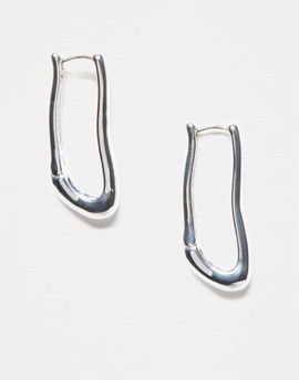 Pieces Pieces hammered rectangular hoop earrings in silver tone