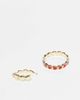 Pieces PIECES heart detail 2 pack rings in gold and red - 1