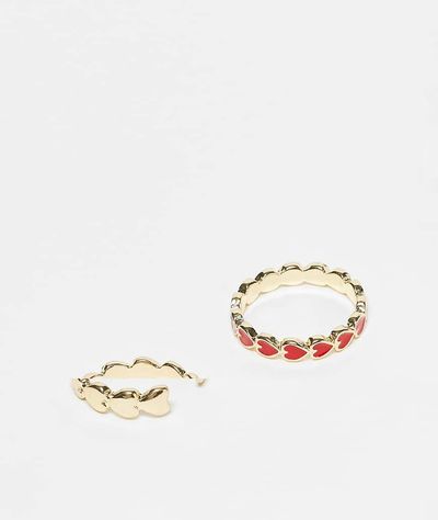 Pieces PIECES heart detail 2 pack rings in gold and red