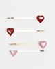 Pieces Pieces heart detailing slide hair clips in gold tone, pink and red-Multi - 1