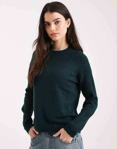 Pieces Pieces high neck sweater in deep green