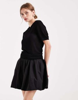 Pieces PIECES high rise puffball mini skirt in black