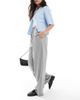 Pieces Pieces high waist drapey wide leg dad pants in medium heather gray - 2