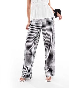 Pieces Pieces high waist wide leg pants in black gingham print