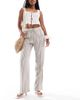 Pieces Pieces high waist wide leg pants in moonrock and white stripe-Brown - 1