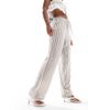 Pieces Pieces high waist wide leg pants in moonrock and white stripe-Brown - 3