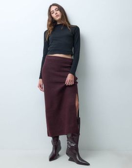 Pieces Pieces high waisted knitted maxi skirt set in burgundy-RED