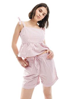 Pieces Pieces high waisted shorts in pink and white stripes - part of a set-Multi