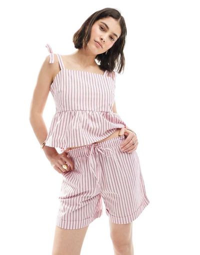 Pieces Pieces high waisted shorts in pink and white stripes - part of a set-Multi