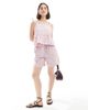 Pieces Pieces high waisted shorts in pink and white stripes - part of a set-Multi - 3