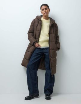 Pieces Pieces hooded longline padded coat in chocolate brown
