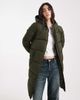 Pieces Pieces hooded longline padded coat in deep khaki-Green - 2