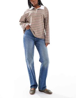 Pieces PIECES Kate high rise straight leg jeans in medium blue