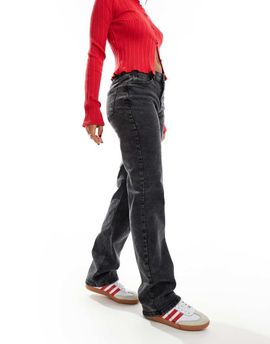 Pieces Pieces Kelly mid waisted straight leg jeans in dark gray wash