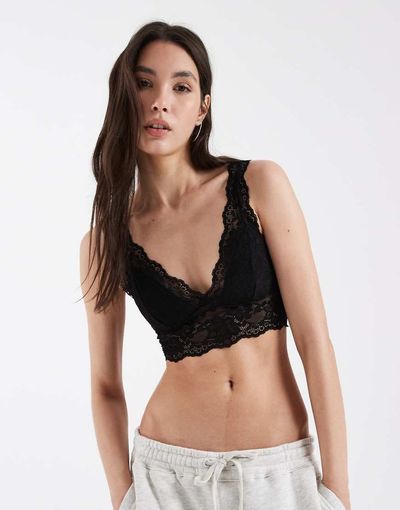 Pieces Pieces lace bralette in black
