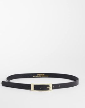 Pieces PIECES leather belt with gold-tone rectangular buckle in black