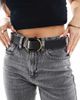 Pieces Pieces leather belt with round buckle in black - 1