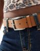 Pieces Pieces leather belt with square buckle in cognac-Brown - 3