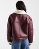 Pieces Pieces leather look and teddy mix short jacket in burgundy-Red - 3