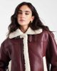 Pieces Pieces leather look and teddy mix short jacket in burgundy-Red - 4