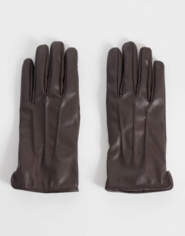 Pieces Pieces leather look gloves in chocolate brown