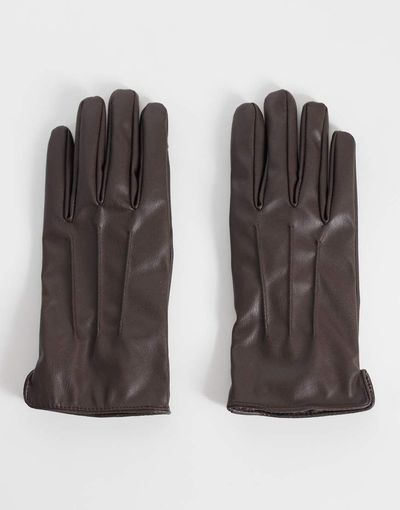 Pieces Pieces leather look gloves in chocolate brown