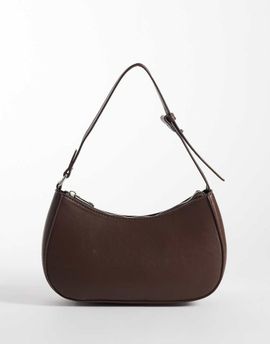 Pieces Pieces leather look shoulder bag in chocolate brown