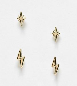 Pieces Pieces lightning bolt and star 2-pack stud earrings in gold