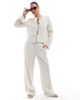 Pieces Pieces linen touch high waist wide leg pants in birch cream and blue stripe - part of a set - 1
