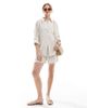 Pieces Pieces linen touch shorts in birch cream and black stripe - part of a set - 3