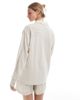 Pieces Pieces linen touch shorts in birch cream and black stripe - part of a set - 4