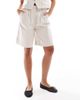 Pieces Pieces linen touch tailored longline shorts in cream - part of a set-White - 1