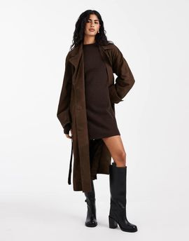 Pieces Pieces long sleeve knit mini dress in chocolate brown