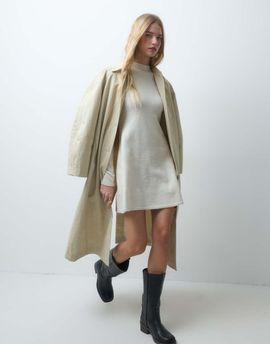 Pieces Pieces long sleeve knitted mini dress in cream-NEUTRAL