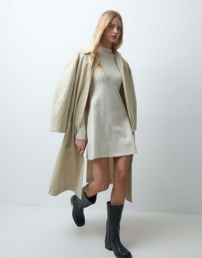 Pieces Pieces long sleeve knitted mini dress in cream-NEUTRAL