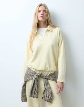 Pieces PIECES long sleeve polo sweatshirt in buttercream - part of a set-White