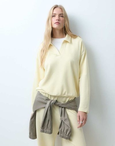 Pieces PIECES long sleeve polo sweatshirt in buttercream - part of a set-White