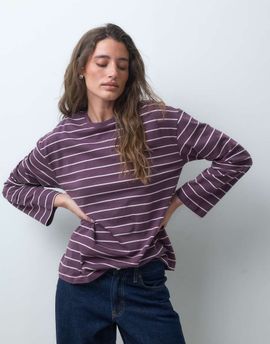 Pieces Pieces long sleeve t-shirt in raisin and pink stripe