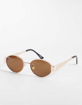 Pieces Pieces metallic frame oval sunglasses in gold