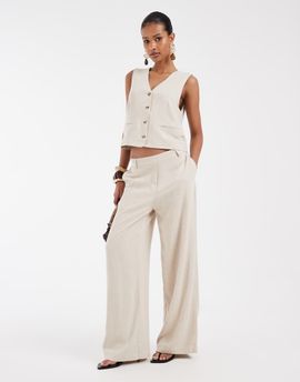 Pieces Pieces mix & match wide leg tailored pants in warm gray