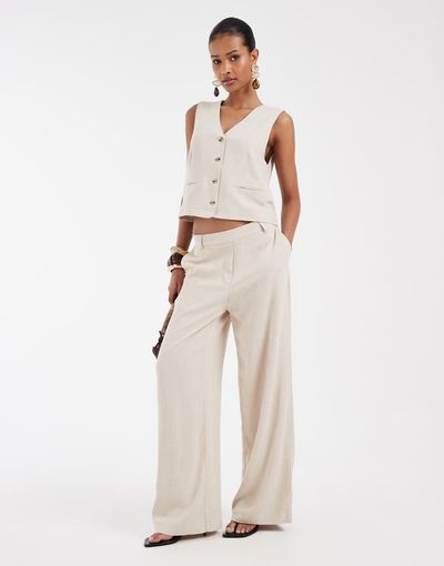 Pieces Pieces mix & match wide leg tailored pants in warm gray