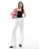 Pieces Pieces mix and match self stripe knit wide leg pants in off-white - 1