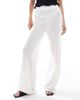 Pieces Pieces mix and match self stripe knit wide leg pants in off-white - 3