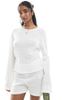 Pieces Pieces mix and match self striped knit wide sleeve top in off white - 1