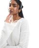 Pieces Pieces mix and match self striped knit wide sleeve top in off white - 3
