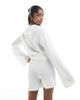 Pieces Pieces mix and match self striped knit wide sleeve top in off white - 4