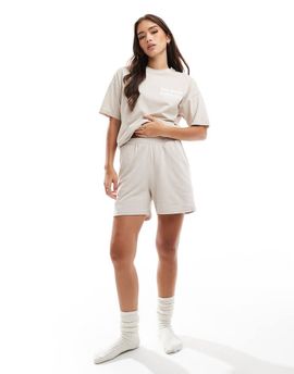 Pieces Pieces mix and match sweatshirt fabric shorts in cream-White