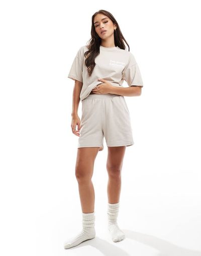 Pieces Pieces mix and match sweatshirt fabric shorts in cream-White